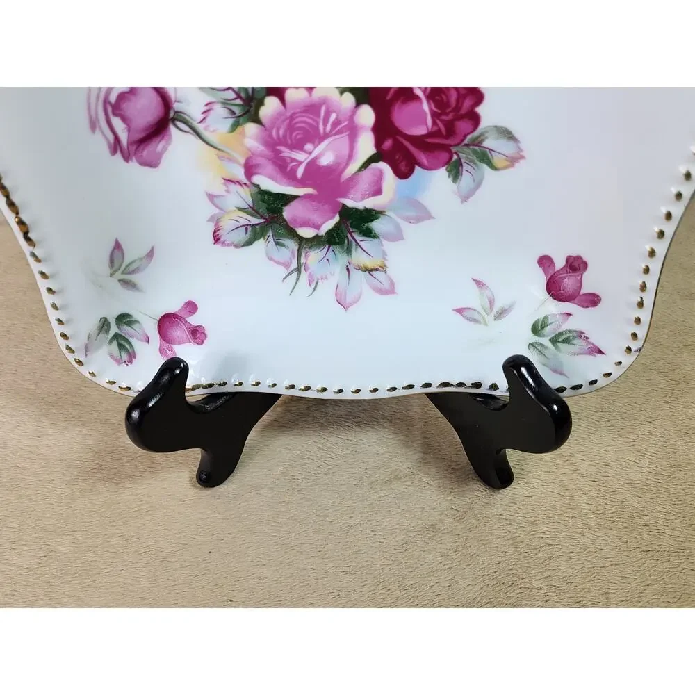 Square Bowl Floral Design Pink Roses 8 1/4